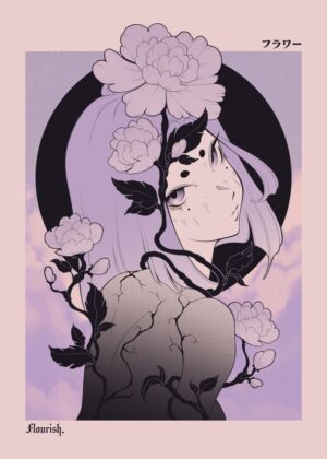 Purple Flower Girl Art Print - Premium Wooden Framed Poster. Ready to Hang.