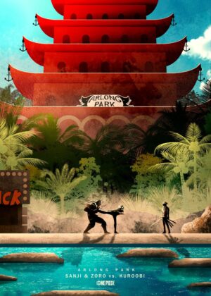 Arlong Park: Sanji & Zoro vs. Kuroobi - One Piece Artwork - Premium Wooden Framed Poster. Ready to Hang.