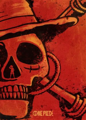 Luffy Minimalist Skull Artwork: One Piece Fan Art - Premium Wooden Framed Poster. Ready to Hang.