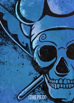 Sanji Minimalist Skull Artwork: Blue & Black Edition - Premium Wooden Framed Poster. Ready to Hang.