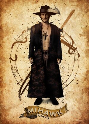 Retro Mihawk: One Piece Inspired Artwork - Premium Wooden Framed Poster. Ready to Hang.