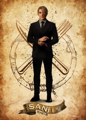 Sanji Retro Art Print: One Piece Inspired Design - Premium Wooden Framed Poster. Ready to Hang.