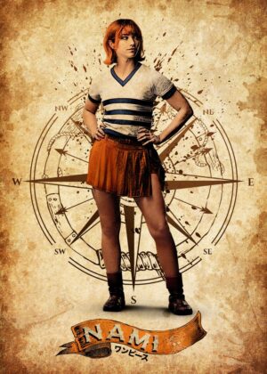 Nami Retro Art Print: One Piece Inspired - Premium Wooden Framed Poster. Ready to Hang.