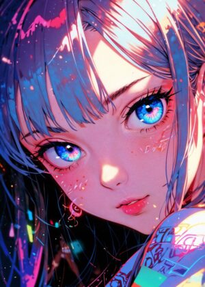 Bright and Bubbly Anime Girl Art Print - Premium Wooden Framed Poster. Ready to Hang.