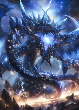 Anime Crystal Blue Dragon: Celestial Leviathan Art Print - Premium Wooden Framed Poster. Ready to Hang.