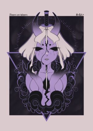 Impaled Oni: Sinners Are Winners Art Print - Premium Wooden Framed Poster. Ready to Hang.