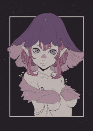 Ethereal Mushroom Girl: Fantasy Art Print - Premium Wooden Framed Poster. Ready to Hang.
