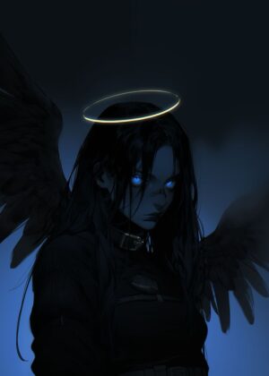 Dark Angel: A Fallen Angel Artwork - Premium Wooden Framed Poster. Ready to Hang.
