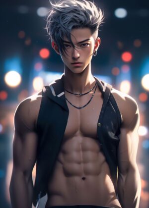 Cool Guy: Anime-Style Digital Art Print - Premium Wooden Framed Poster. Ready to Hang.