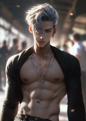 Handsome Anime Guy: Digital Art Print - Premium Wooden Framed Poster. Ready to Hang.