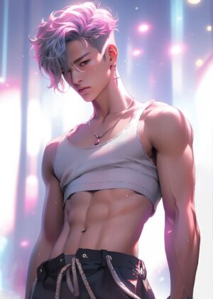 Anime Cool Guy: Stylish and Edgy Digital Art Print - Premium Wooden Framed Poster. Ready to Hang.