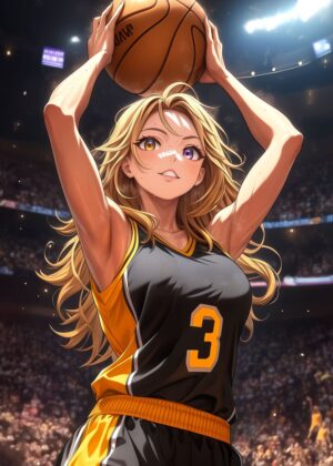 Dynamic Anime Basketball Girl Artwork - Premium Wooden Framed Poster. Ready to Hang.