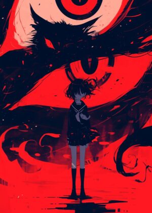 Abnormal Core: Red and Black Anime Art Print - Premium Wooden Framed Poster. Ready to Hang.