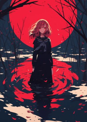 Crimson Reflections: A Dark Fantasy Art Print - Premium Wooden Framed Poster. Ready to Hang.
