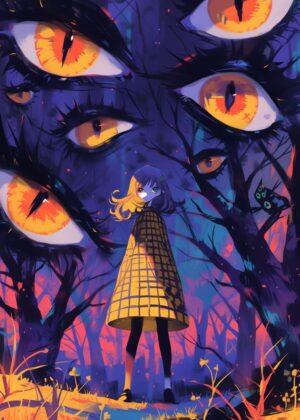 Mysterious Girl in the Eyes Forest: Fine Art Print - Premium Wooden Framed Poster. Ready to Hang.