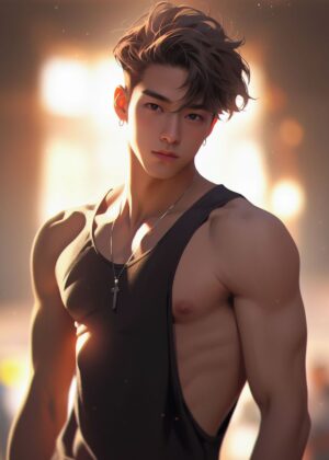 Cool Boy Anime Art Print: Stunning Digital Illustration - Premium Wooden Framed Poster. Ready to Hang.