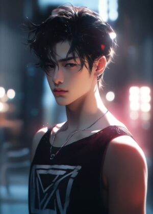 Anime Kpop Idol: Night City Glow - Premium Wooden Framed Poster. Ready to Hang.