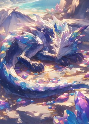 Radiant Crystal Dragon in the Desert - Premium Wooden Framed Poster. Ready to Hang.