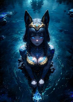 Night Oasis Cleopatra: Anime Art Print - Premium Wooden Framed Poster. Ready to Hang.