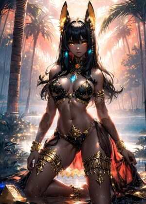 Tropical Cleopatra Anime Art Print - Premium Wooden Framed Poster. Ready to Hang.