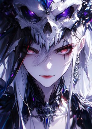 Demon Skull Girl Purple: Anime Art Print - Premium Wooden Framed Poster. Ready to Hang.