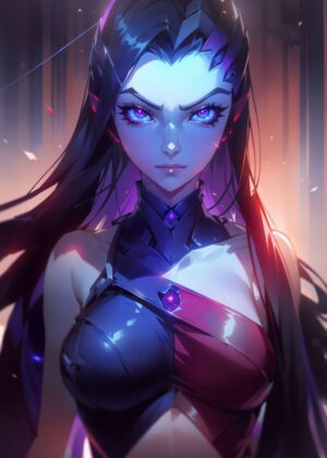 Dark Widow: Anime-Inspired Digital Art Print - Premium Wooden Framed Poster. Ready to Hang.