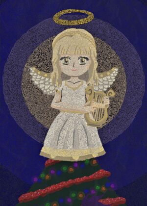 The Swirled Angel: A Celestial Christmas Artwork - Premium Wooden Framed Poster. Ready to Hang.