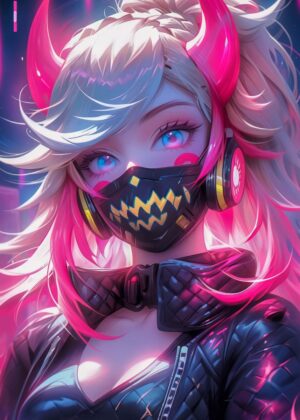 Neon Pink Anime Girl Art Print - Premium Wooden Framed Poster. Ready to Hang.