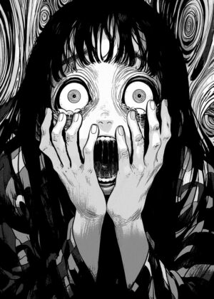 Eyes of Panic: A Black and White Anime Art Print - Premium Wooden Framed Poster. Ready to Hang.