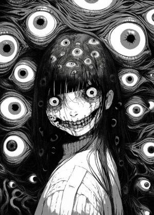 Eyes of the Dead: A Monochrome Nightmare - Premium Wooden Framed Poster. Ready to Hang.