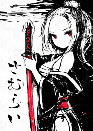 Anime Samurai Girl: Fierce and Elegant Art Print - Premium Wooden Framed Poster. Ready to Hang.