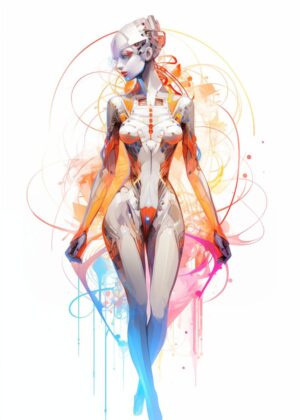 Cybernetic Girl No1: Futuristic Female Artwork - Premium Wooden Framed Poster. Ready to Hang.