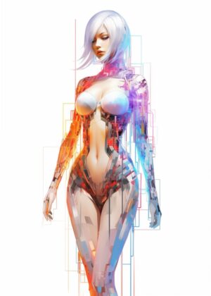 Cybernetic Girl No2: Digital Art Print - Premium Wooden Framed Poster. Ready to Hang.