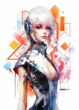 Cybernetic Girl No. 5: Digital Art Print - Premium Wooden Framed Poster. Ready to Hang.