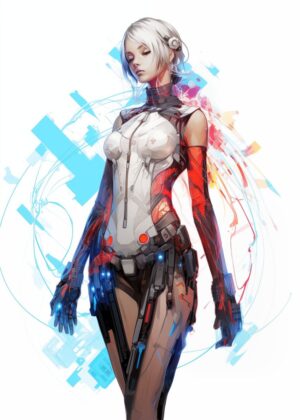 Cybernetic Girl No6: High-Resolution Digital Art Print - Premium Wooden Framed Poster. Ready to Hang.
