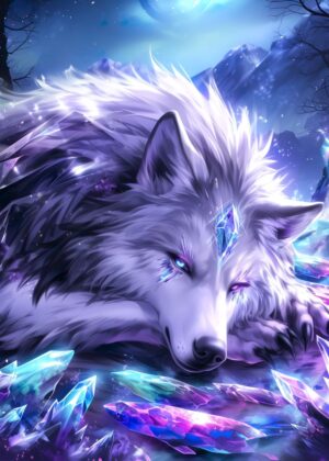 Anime Wolf Alpha: Majestic Digital Art Print - Premium Wooden Framed Poster. Ready to Hang.
