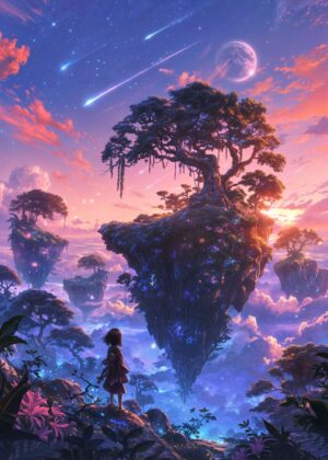 Sky Haven: A Dreamlike Fantasy Escape - Premium Wooden Framed Poster. Ready to Hang.