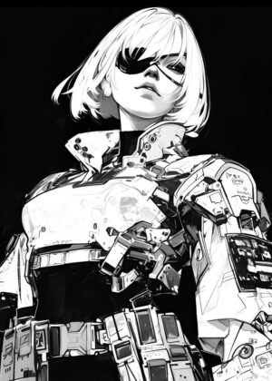Cyberpunk Ghost: Hot Sniper - Digital Art Print - Premium Wooden Framed Poster. Ready to Hang.