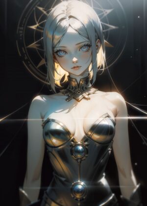 Anime Girl with Elegant Golden Armor - Premium Wooden Framed Poster. Ready to Hang.