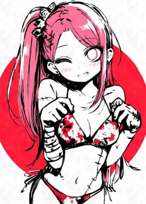 Sexy Anime Zombie Girl Artwork Print - Premium Wooden Framed Poster. Ready to Hang.