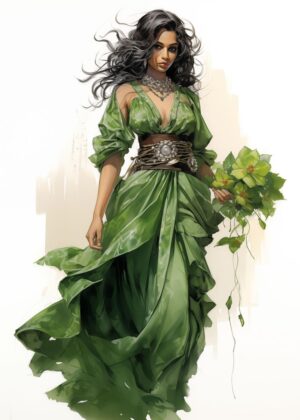 Enchanted Green: A Whimsical Portrait of a Romani Woman - Premium Wooden Framed Poster. Ready to Hang.