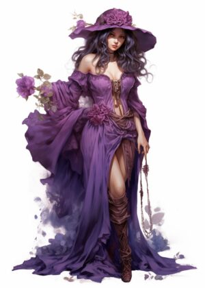 Enchanted Purple Gypsy: Fantasy Art Print - Premium Wooden Framed Poster. Ready to Hang.