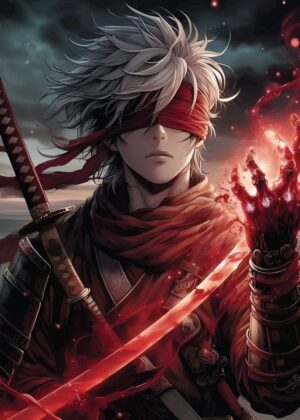 Blade of Flames Warrior: Anime Art Print - Premium Wooden Framed Poster. Ready to Hang.