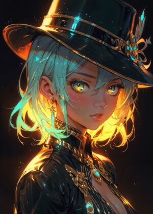 Luminescent Sorceress: Digital Art Print - Premium Wooden Framed Poster. Ready to Hang.