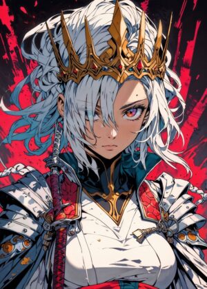 Fallen Royalty: A Digital Painting of a Crowned Warrior Woman - Premium Wooden Framed Poster. Ready to Hang.