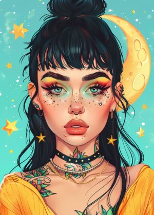 Celestial Space Woman Art Print - Premium Wooden Framed Poster. Ready to Hang.
