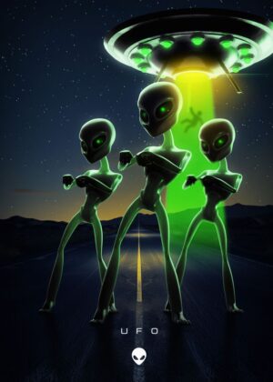 Dark UFO: Alien Encounter Artwork - Premium Wooden Framed Poster. Ready to Hang.