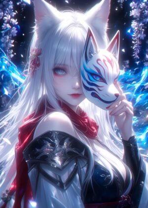 Wisteria Fox Anime Art Print - Premium Wooden Framed Poster. Ready to Hang.