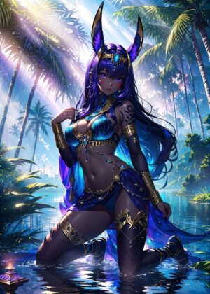 Aqua Cleopatra Anime Art Print - Premium Wooden Framed Poster. Ready to Hang.