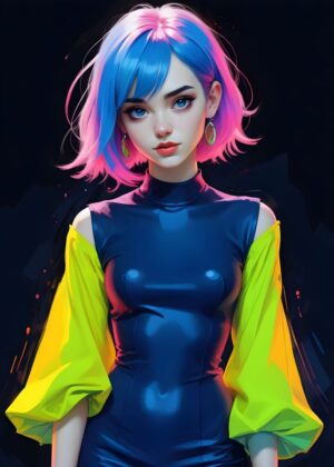 Neon Girl Art Print - Premium Wooden Framed Poster. Ready to Hang.
